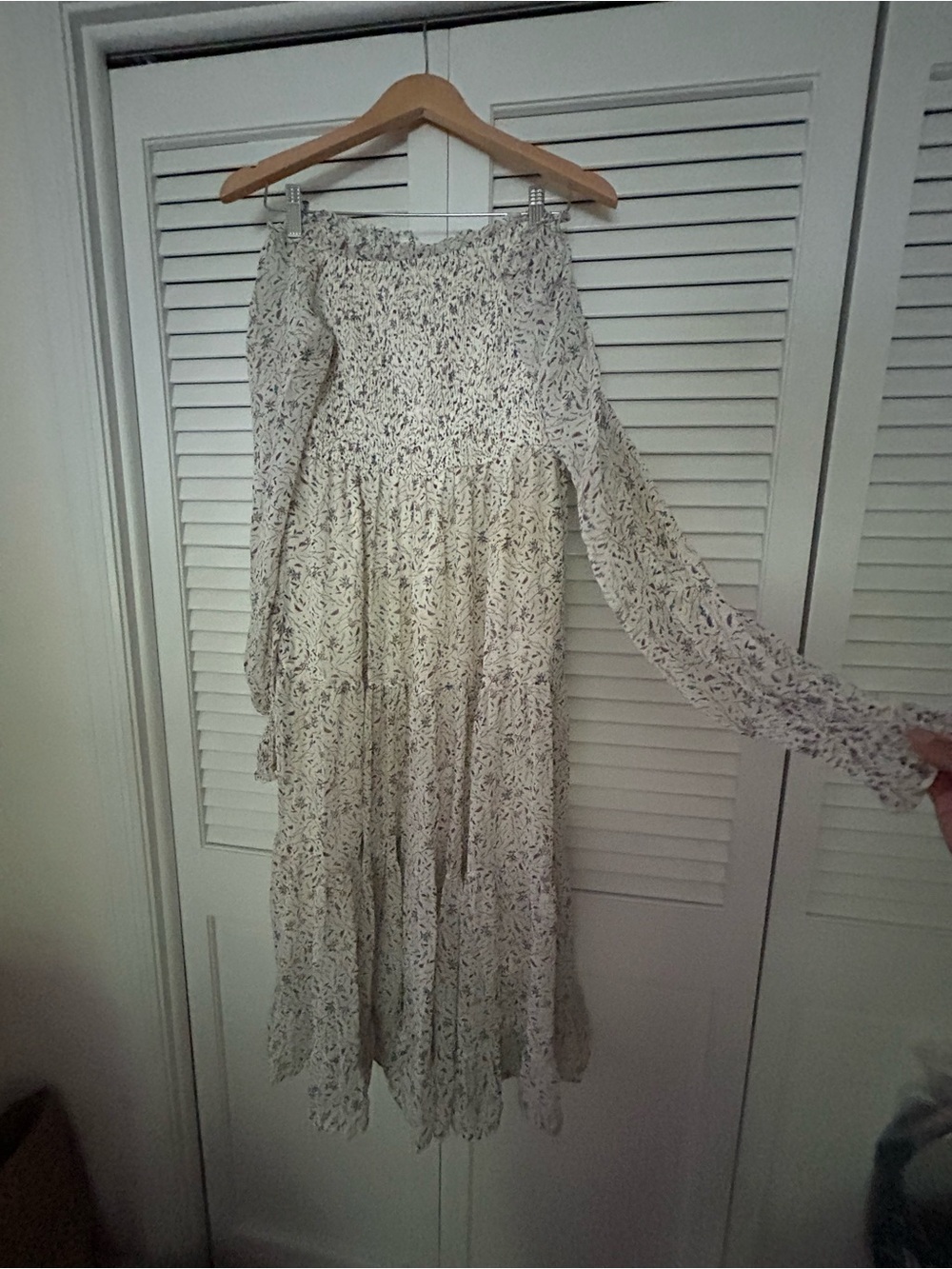 Cream Floral Long Sleeve Tiered Maxi Dress